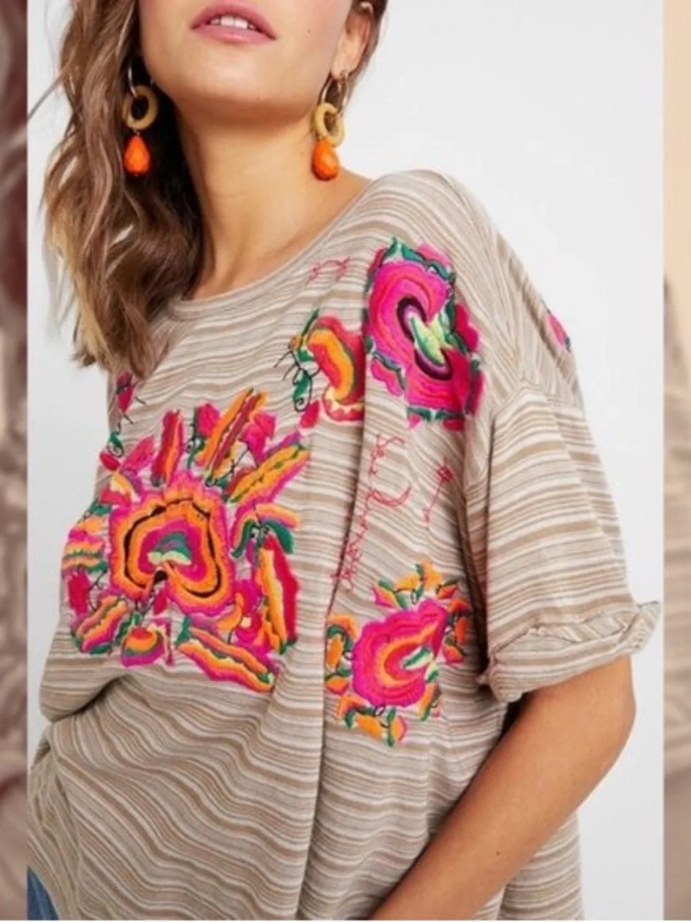 Free People Catalunya Embroidered Mushroom Combo Oversized Top